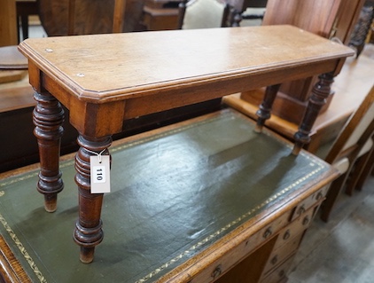 A late Victorian walnut window seat, length 106cm, depth 29cm, height 45cm